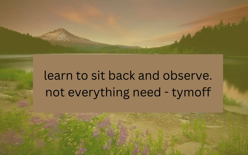 learn to sit back and observe. not everything need - tymoff